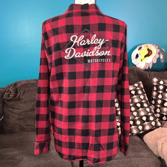 Harley-Davidson red and black buffalo check flannel shirt, XL - Picture 5 of 8